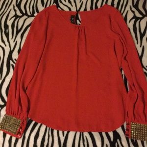 Red dress shirt w/ golden embellished sleeve cuffs